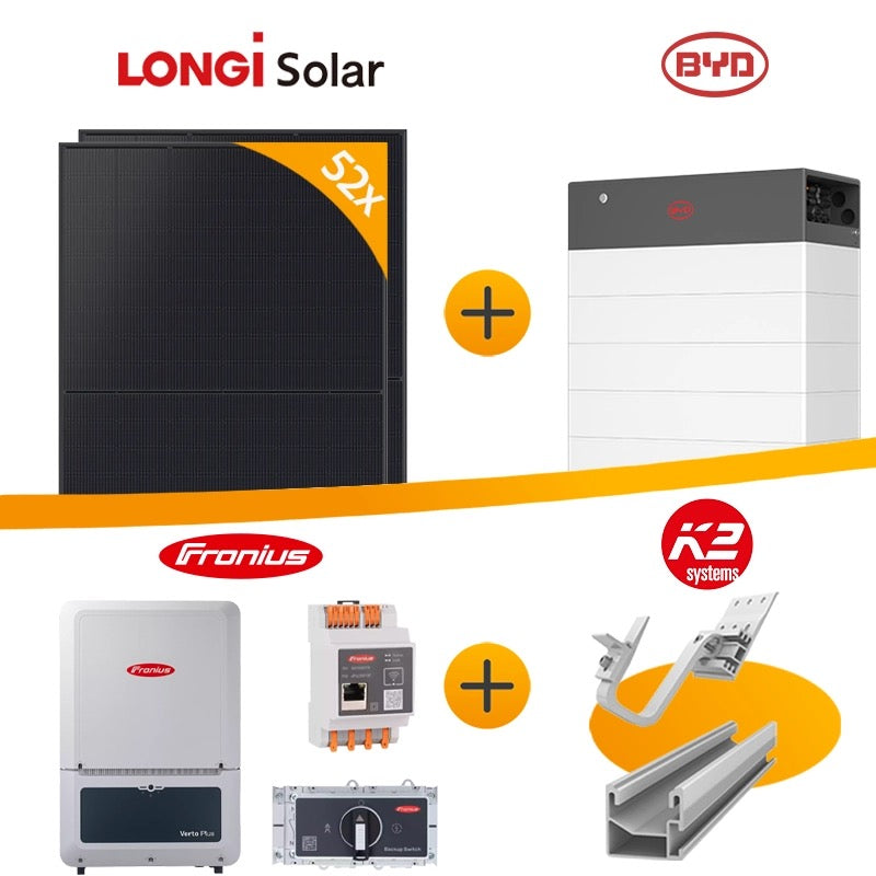 25 kWp PV-Anlage LONGi Solar ECOLIFE X10 + Fronius Verto Plus + BYD HVB Jetzt